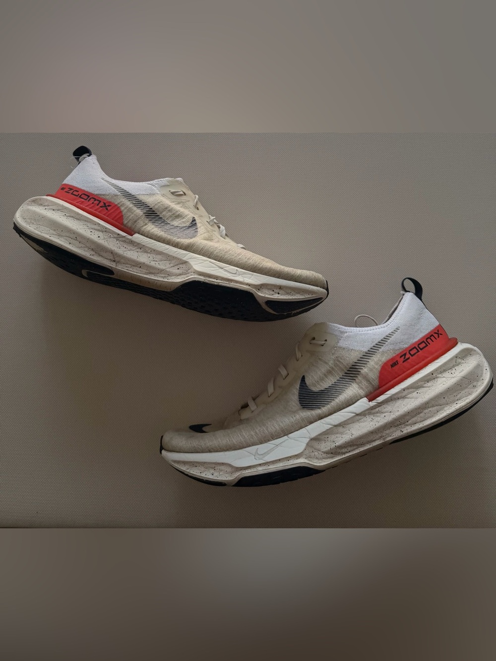 Nike Men’s Sneakers - White with Black Swoosh and Red Accent
